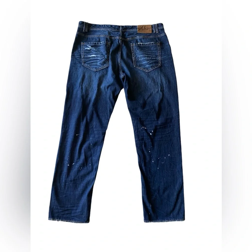 Akoo Straight Leg Relaxed Paint Splatter Distressed Jeans Size 44